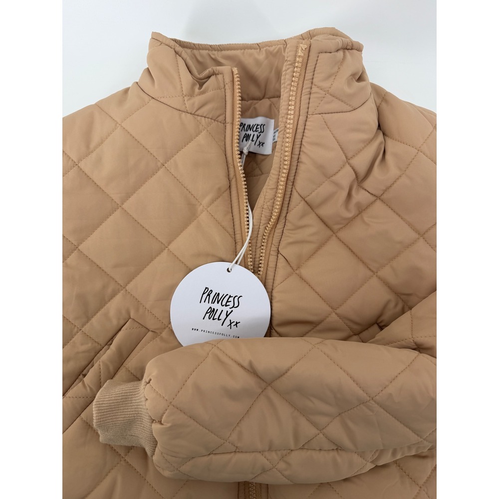 Princess Polly Lucia Quilted Cropped Jacket Beige Tan Puffer Size US 0 NEW